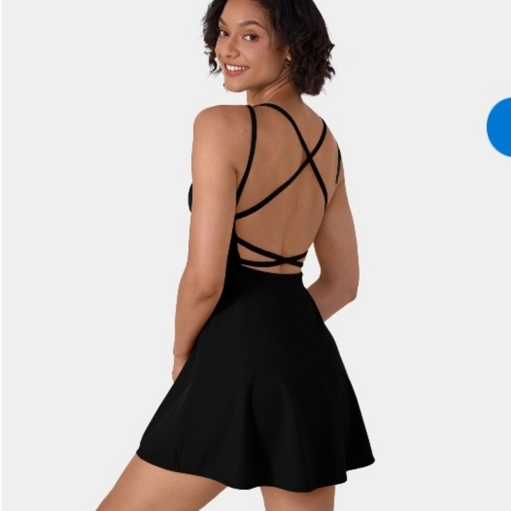 Everyday Crisscross Backless Barre Ballet Dance Flared Dress-No Liner Shorts *1